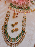 Load image into Gallery viewer, Rajwadi moissanite polki Mala and choker set with 2 pairs of jhumkas