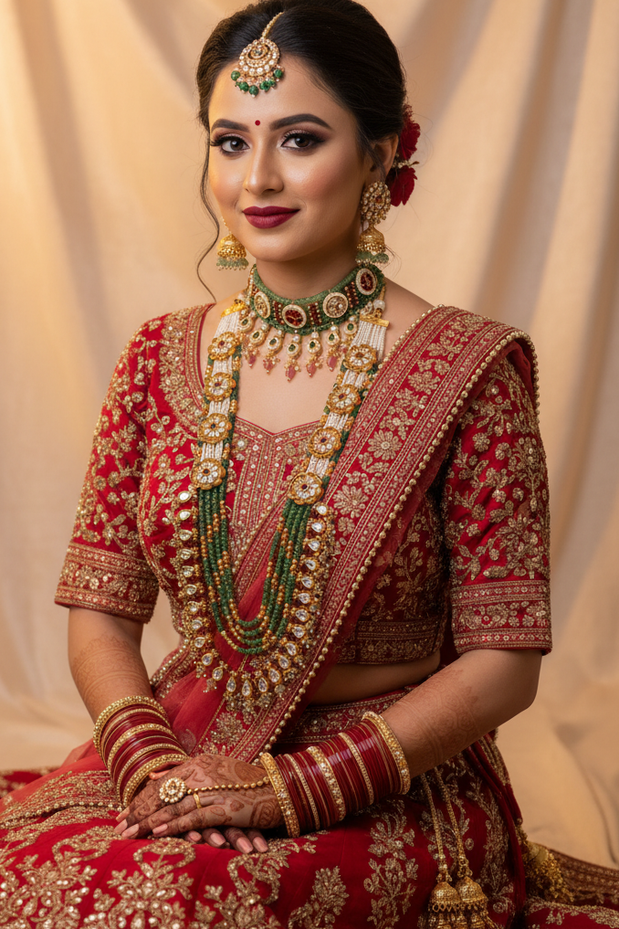 Rajwadi moissanite polki Mala and choker set with 2 pairs of jhumkas