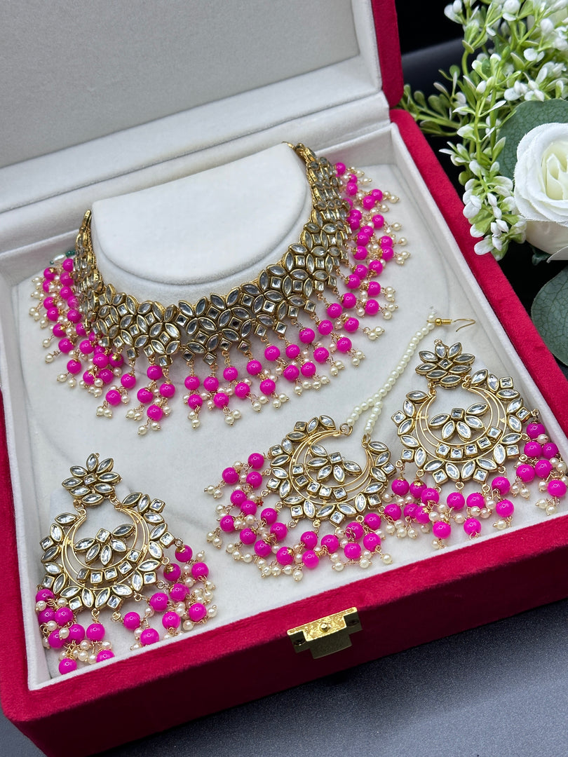 Meera Crystal Kundan Pearl Drop Choker Set