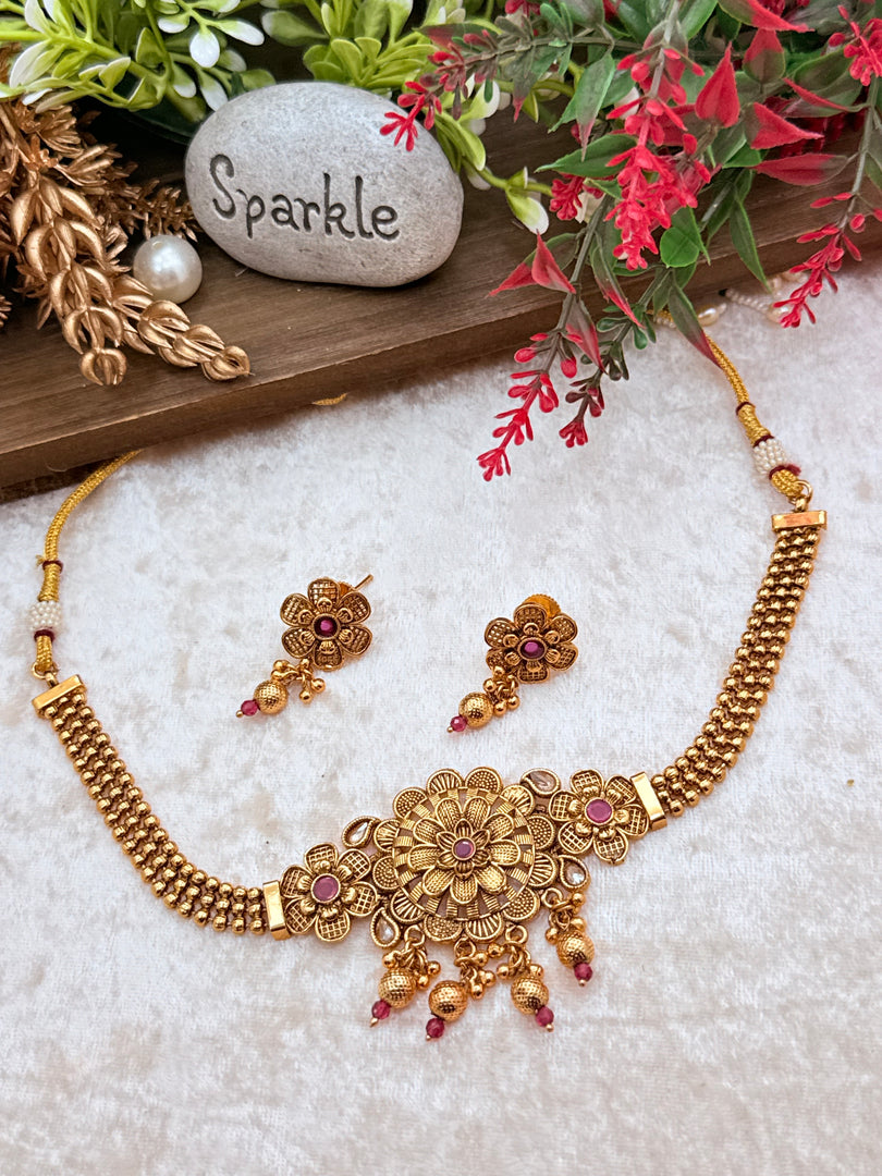 Shabnam matte gold choker set