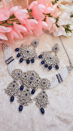 Load image into Gallery viewer, Janvi Navy Blue Silver set