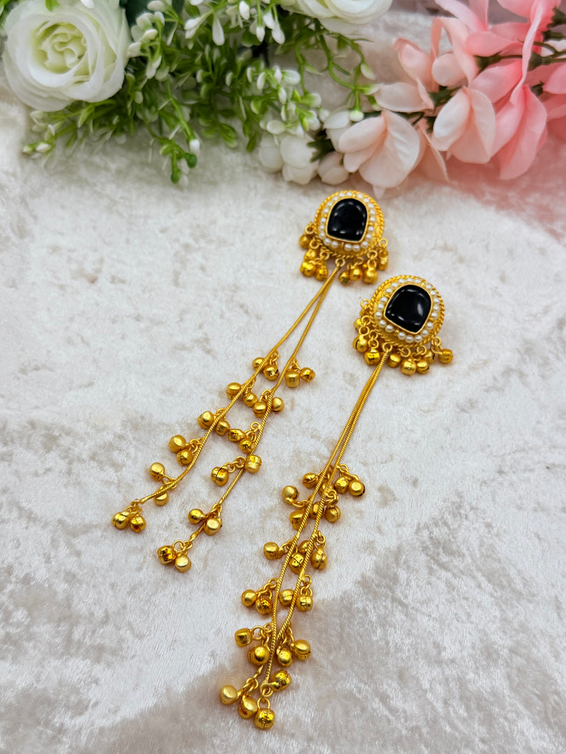 Red gold plated Kashmiri Earrings with hanging ghungru