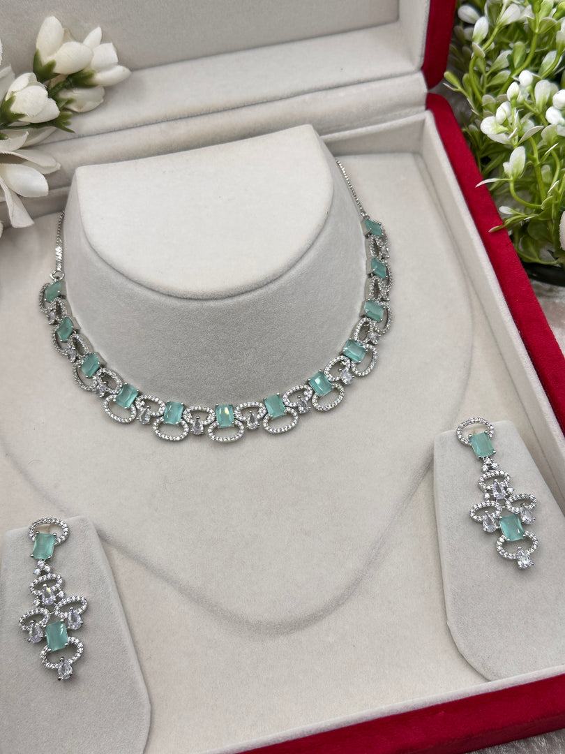 Shana Mint green AD set In silver