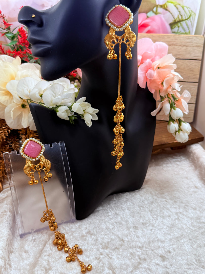 Baby Pink Kashmiri earrings high quality In Brass gold plated