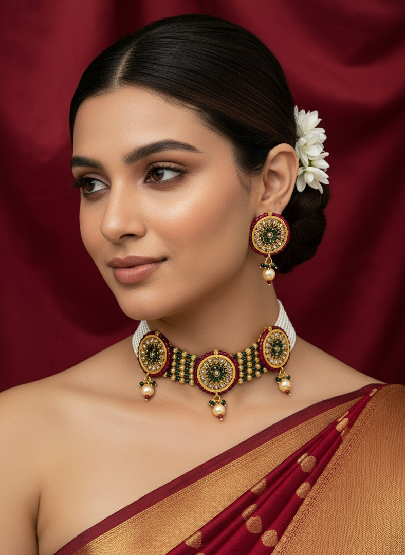 rajwadi Polki choker with earrings