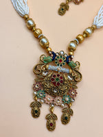 Load image into Gallery viewer, Rajwadi Multi Color Matte Gold Temple Necklace Set
