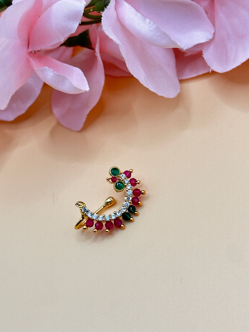 RUBY GREEN PEACOCK NOSE RING – Minachi