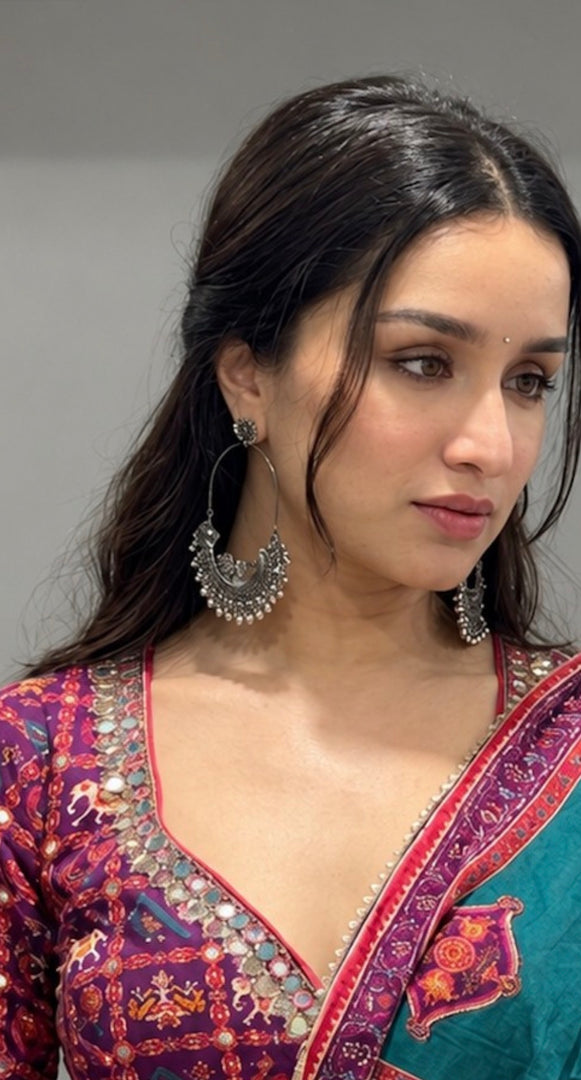 chandbali Oxidised Oversized Peacock Earrings