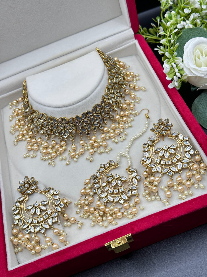 Meera Crystal Kundan Pearl Drop Choker Set