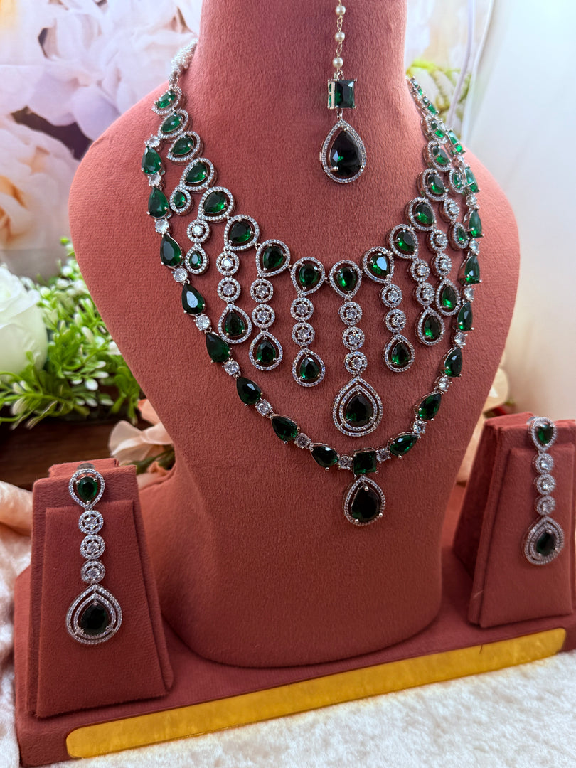 Shuvangi AD emerald Green silver set