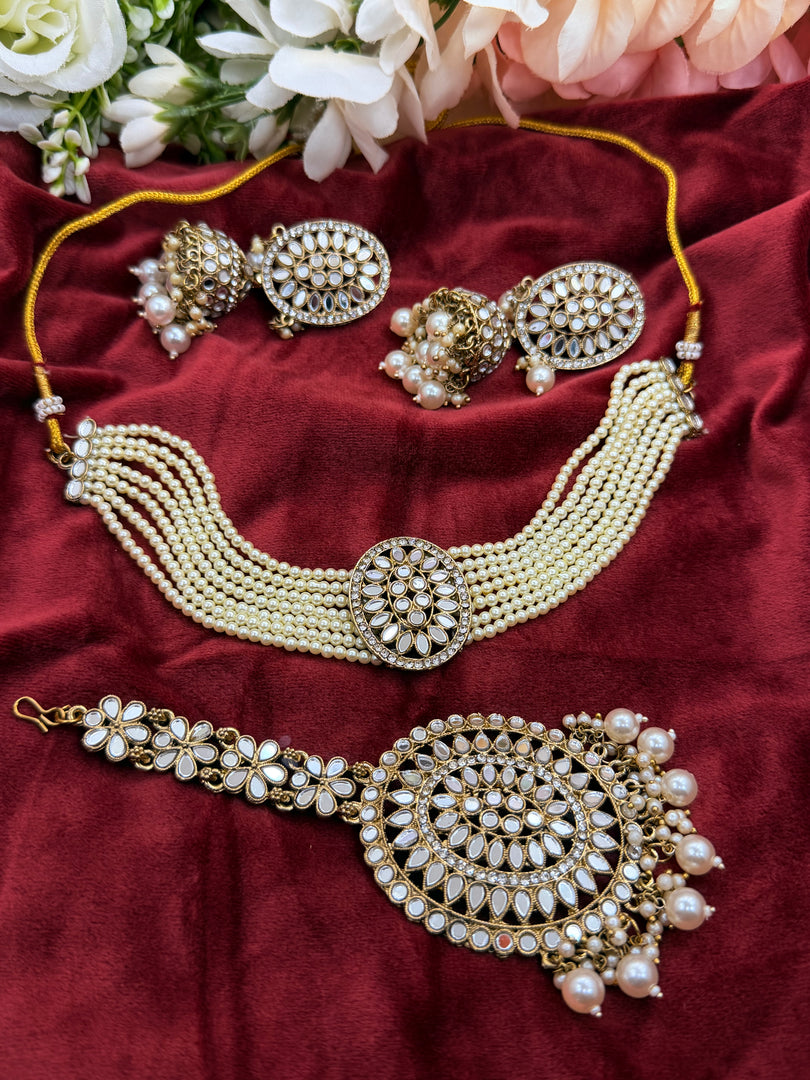 Mirror choker & Tikka earring set