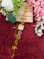 Kashmiri Adjustable size kundan Watches with Hanging bells