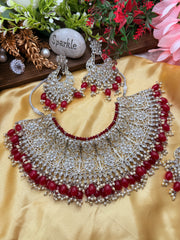 Aahana Silver with red Polki Necklace Set