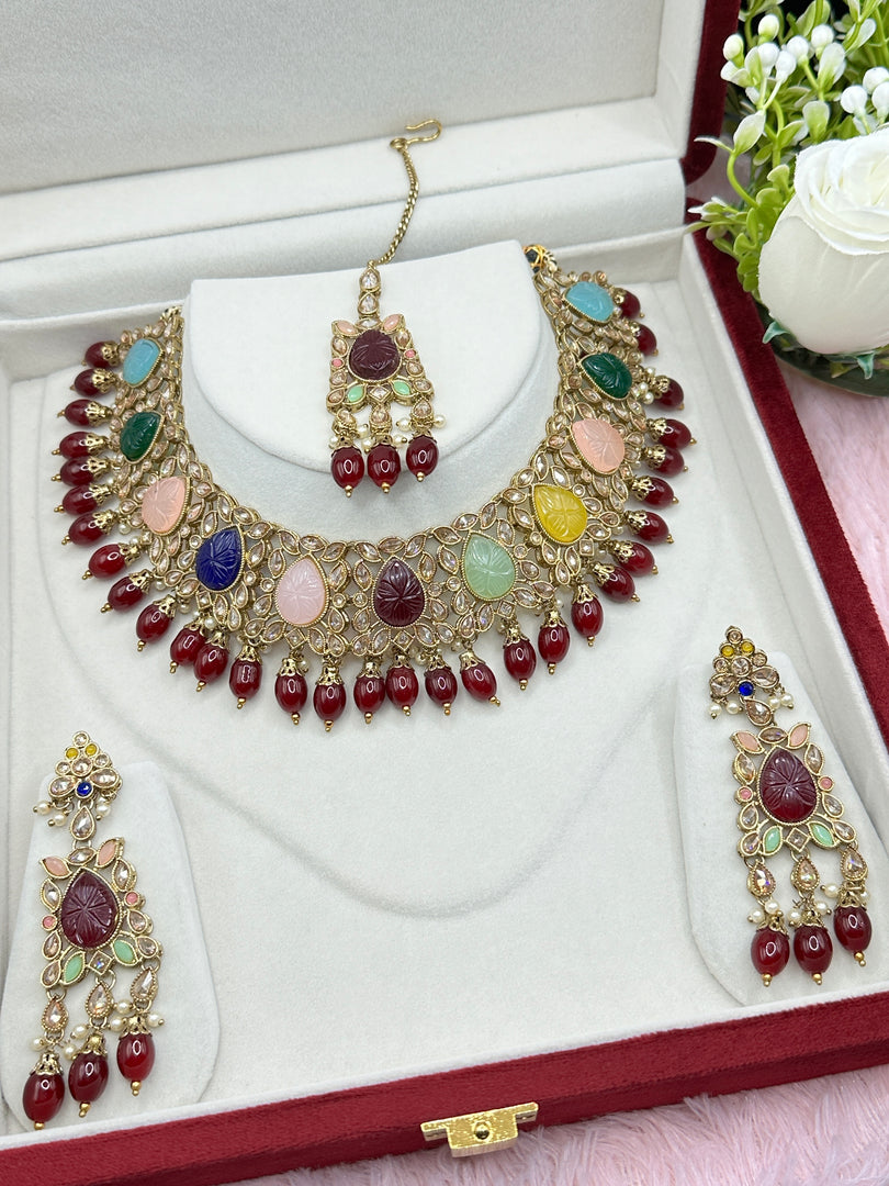 Multi Color Polki Necklace Set