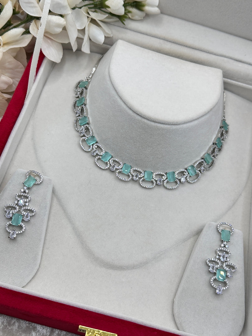 Shana Mint green AD set In silver