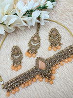 Load image into Gallery viewer, Sanjana’S Beautiful Light peach Polki Choker Set
