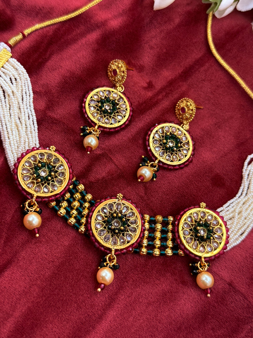 rajwadi Polki choker with earrings