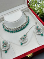 Load image into Gallery viewer, Nila In Silver Stone with Drop Pearls Choker set
