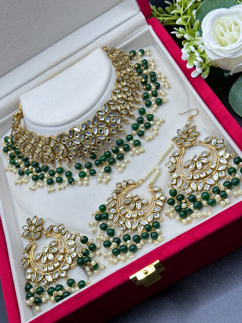 Meera Crystal Kundan Pearl Drop Choker Set