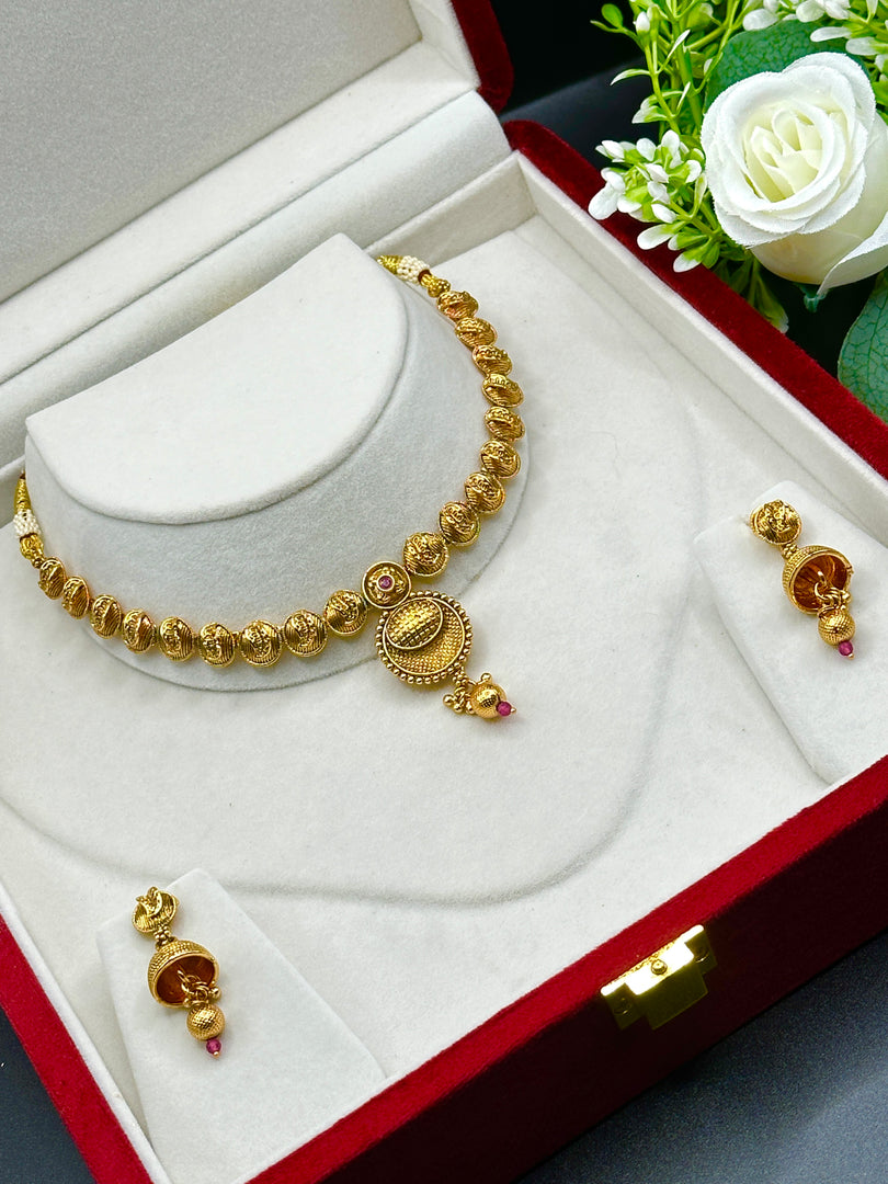 Brahmi matte gold  Necklace Set