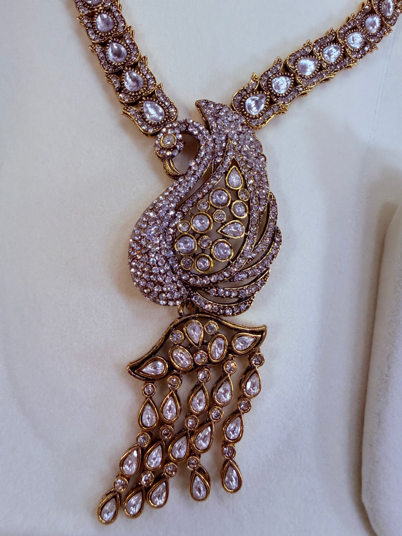 Peacock long Moissanite polki Necklace