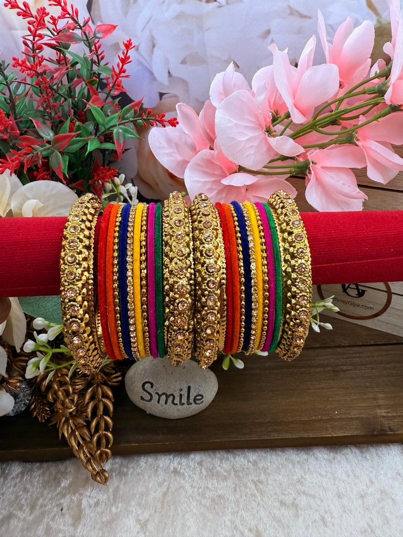 Multicolor velvet bangles with stone Kada