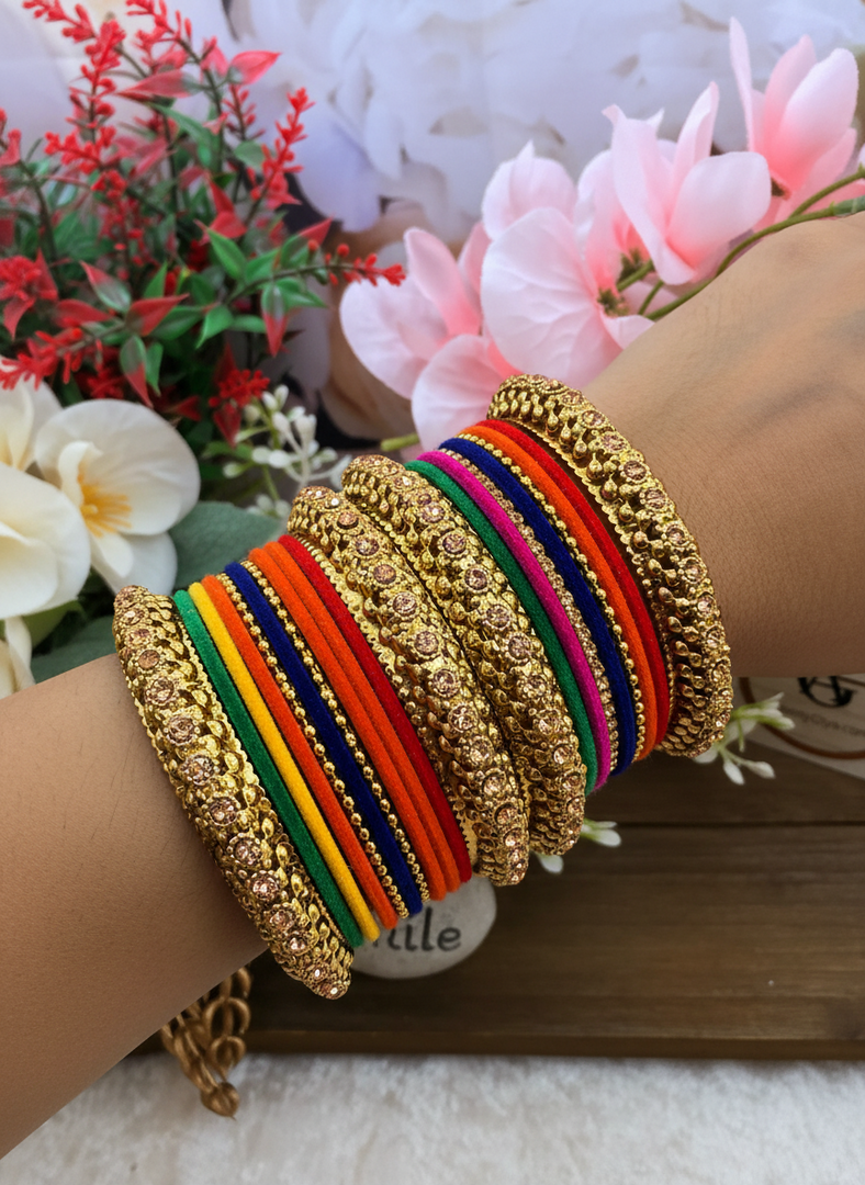 Multicolor velvet bangles with stone Kada