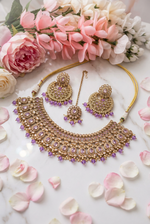 Load image into Gallery viewer, Meher lavender high quality polki Necklace set