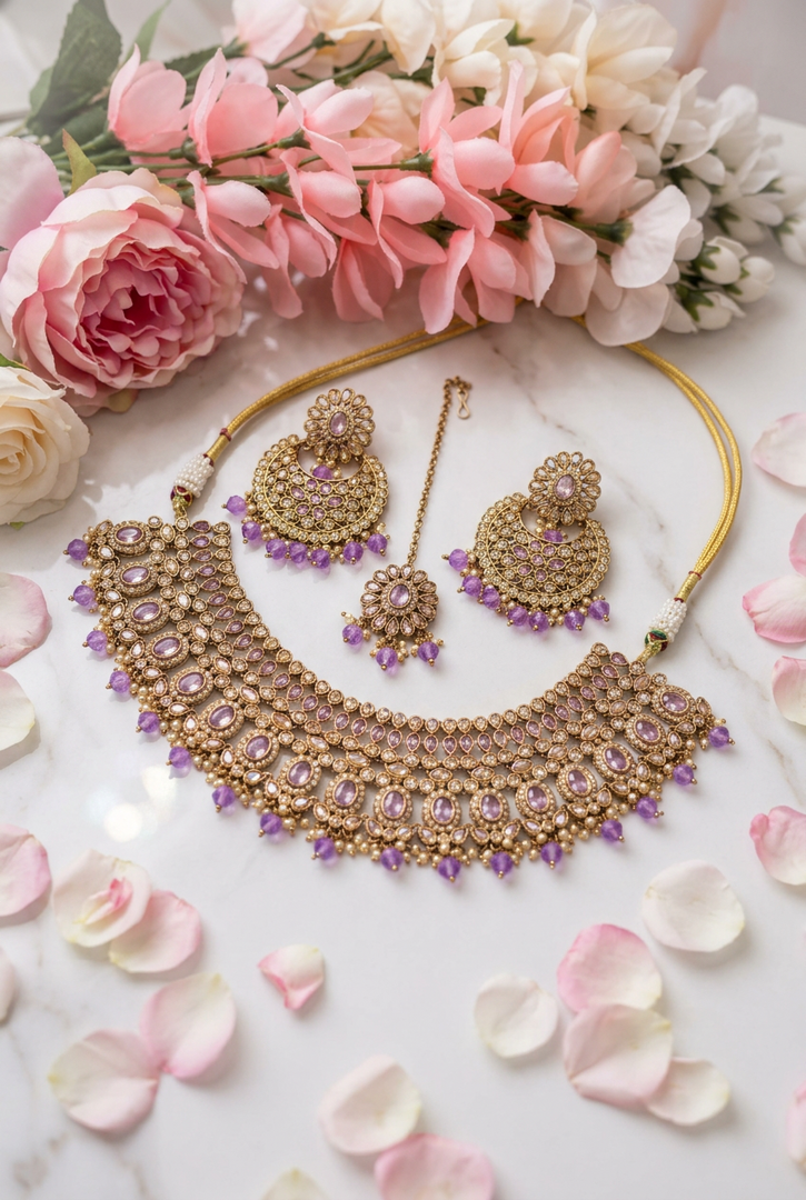 Meher lavender high quality polki Necklace set