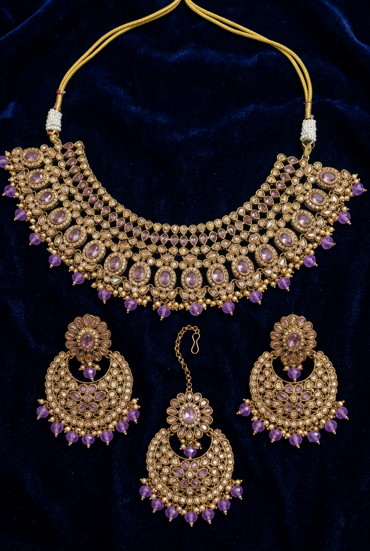 Meher lavender high quality polki Necklace set