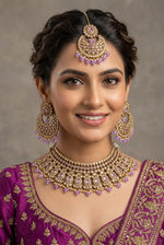 Load image into Gallery viewer, Meher lavender high quality polki Necklace set