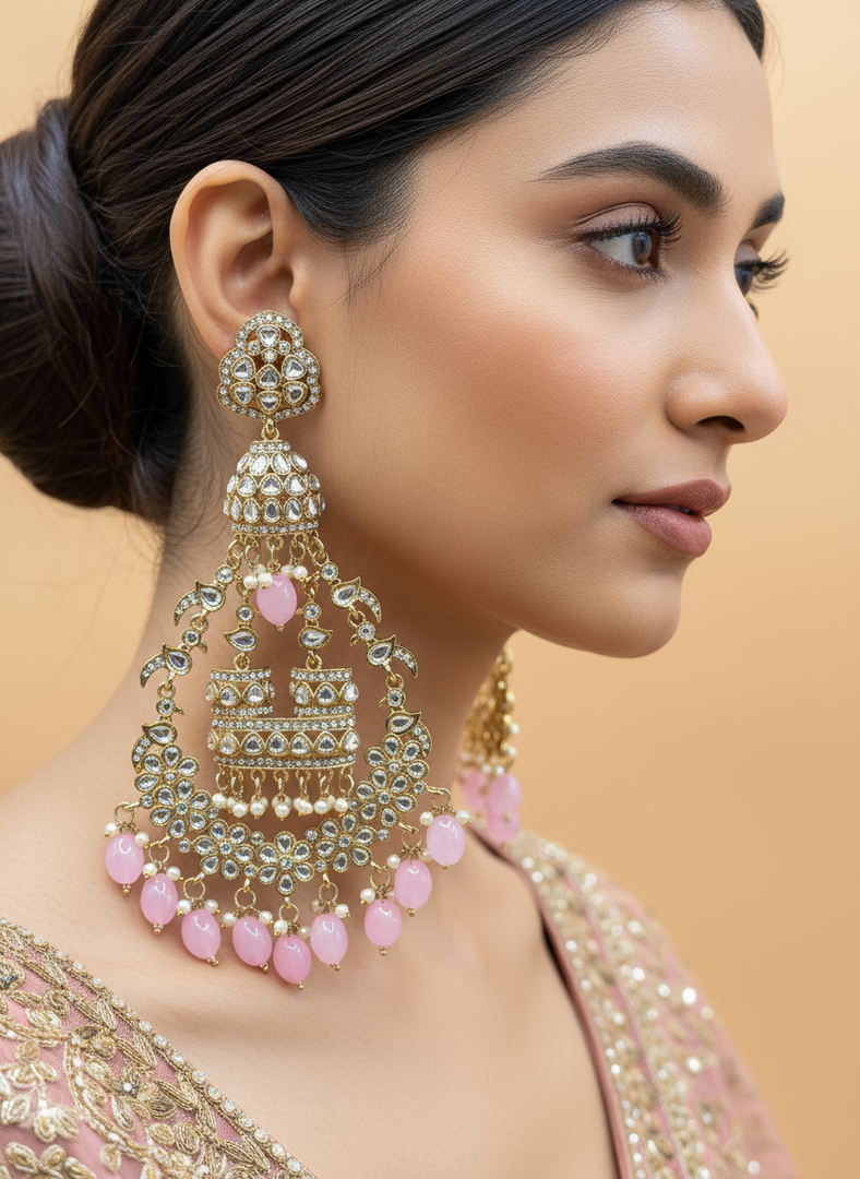 Jhummar Long Kundan Chandbali Earrings