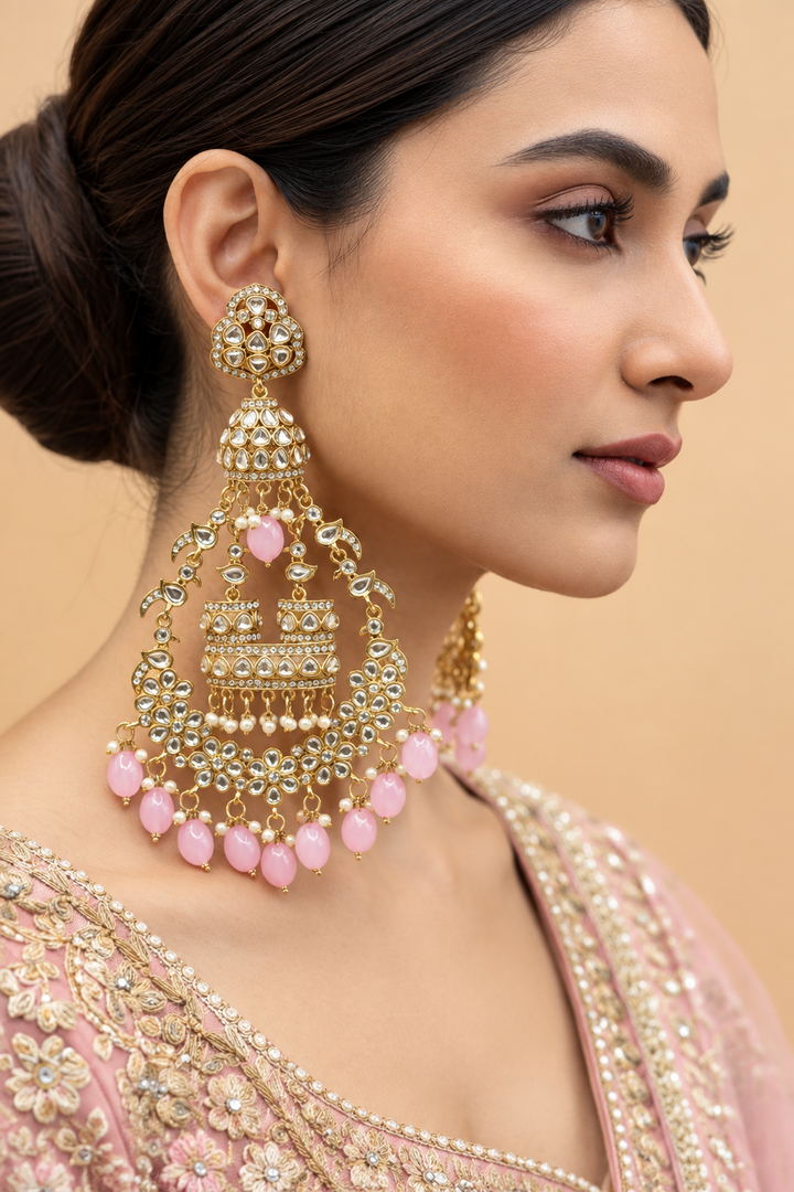 Jhummar Long Kundan Chandbali Earrings