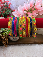 Load image into Gallery viewer, Colourful Flower Multicolor Metal Bangles