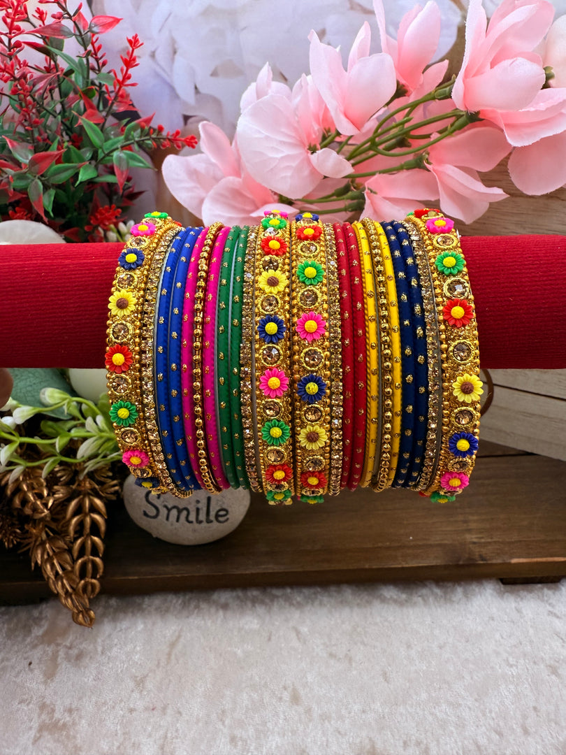 Colourful Flower Multicolor Metal Bangles