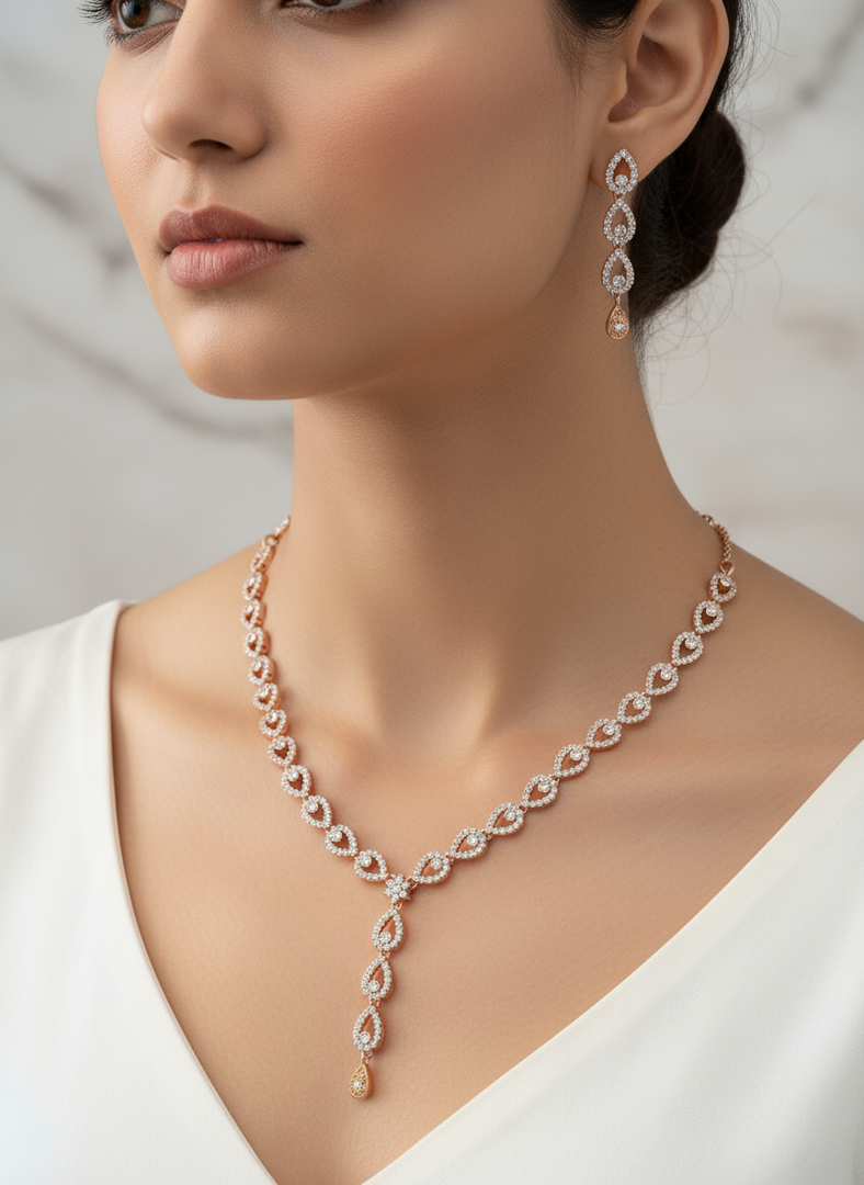 Marian American Diamond Roaegold Necklace set