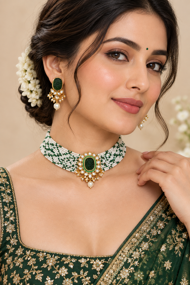 Beaded choker with earrings