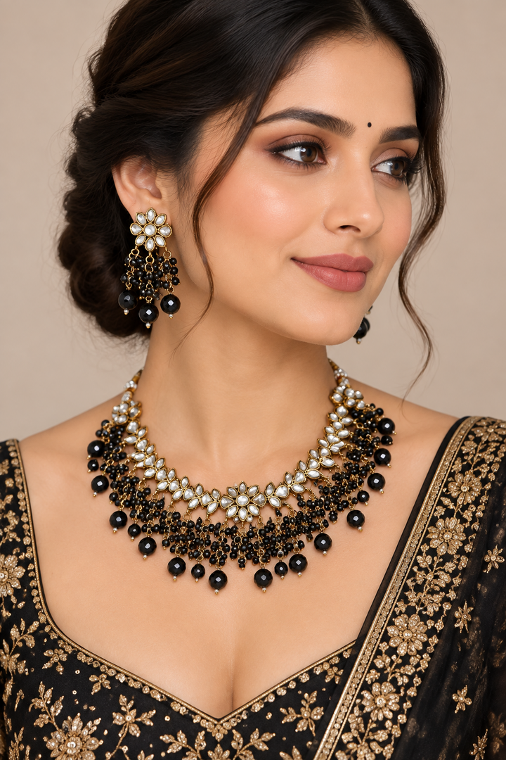Black Kundan choker set with earrings