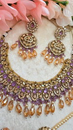 Load image into Gallery viewer, Sitara Necklace with lavender champagne combination color polki Necklace set