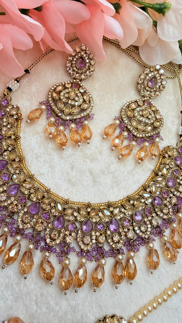 Sitara Necklace with lavender champagne combination color polki Necklace set