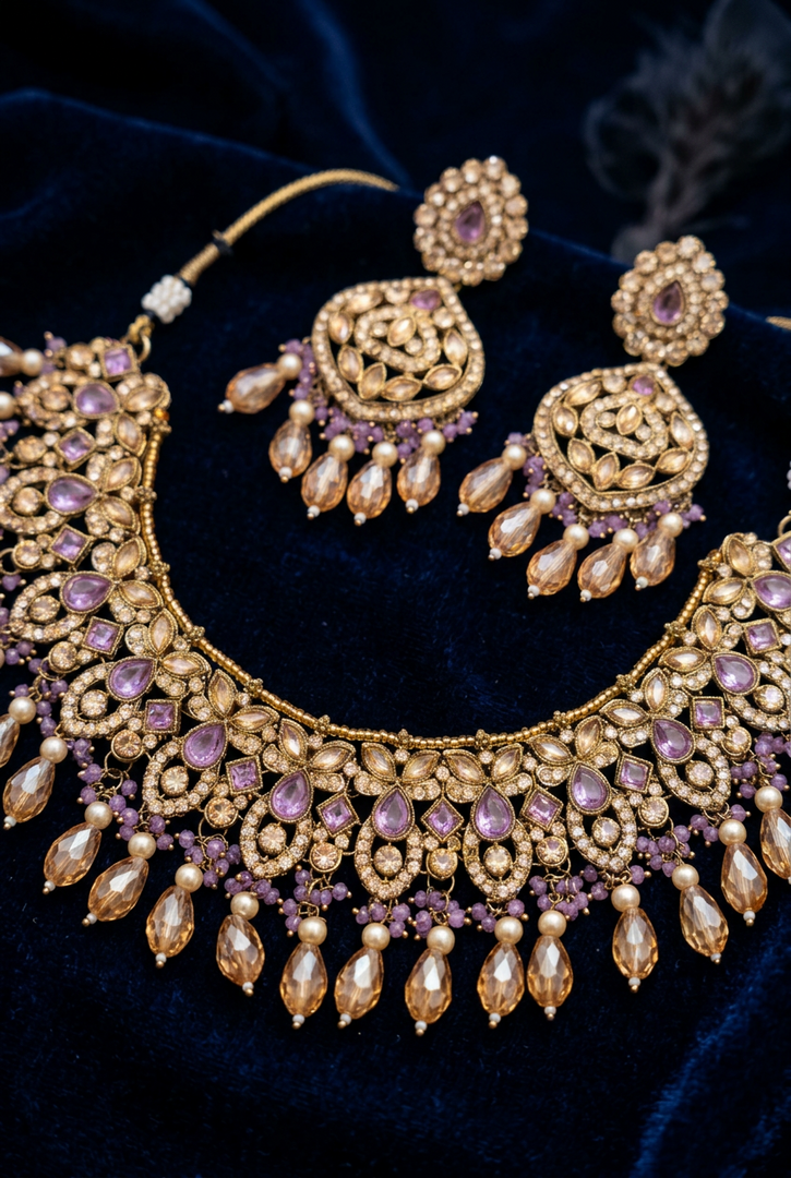 Sitara lavender champagne combination color polki Necklace set