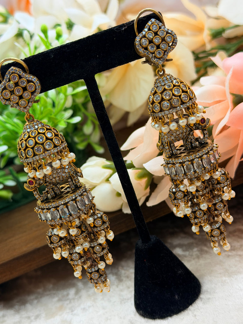 Elephant Victorian jhumki earrings