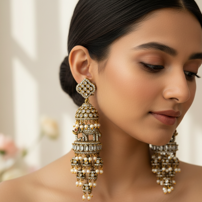 Elephant Victorian jhumki earrings