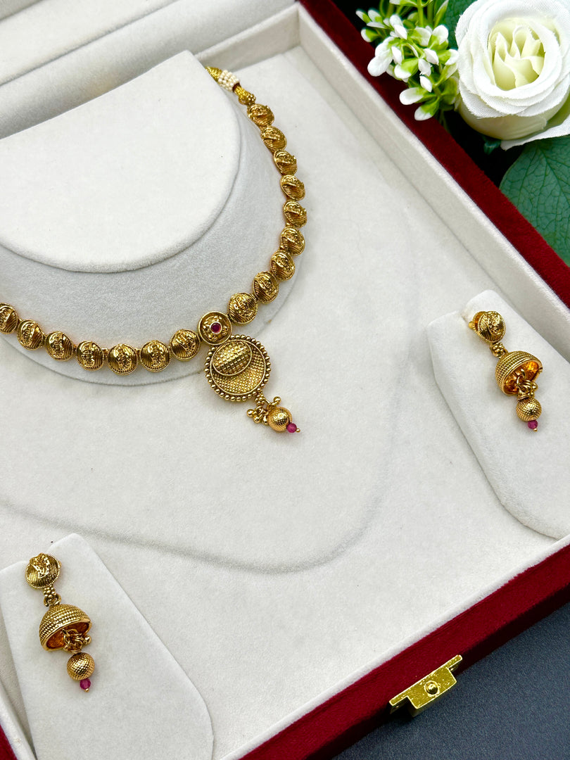 Brahmi matte gold  Necklace Set