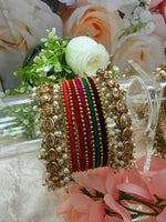 Load image into Gallery viewer, Multi Color Bangles with side Golden polki kadas