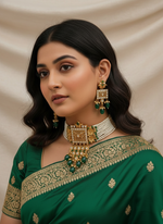 Load image into Gallery viewer, Jina Green Rajwadi matte Gold Plated Temple Jewerly set