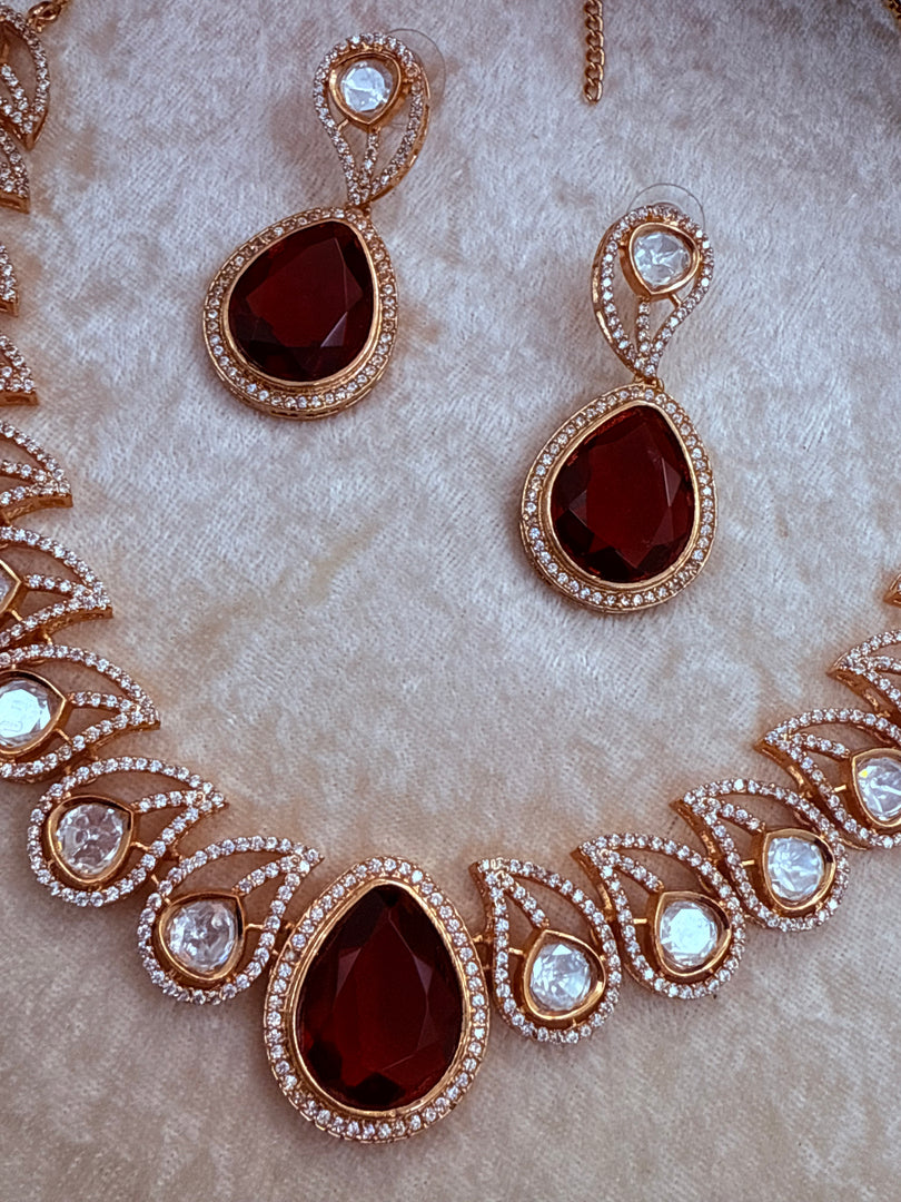 Moissanite polki Necklace set with earrings