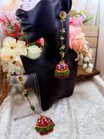 Load image into Gallery viewer, Red Meenakari Kashmiri earrings hanging long jhumki