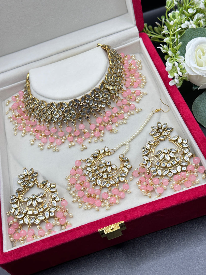 Meera Crystal Kundan Pearl Drop Choker Set