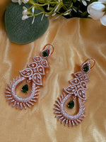 Load image into Gallery viewer, Rosegold AD Long earring In Green
